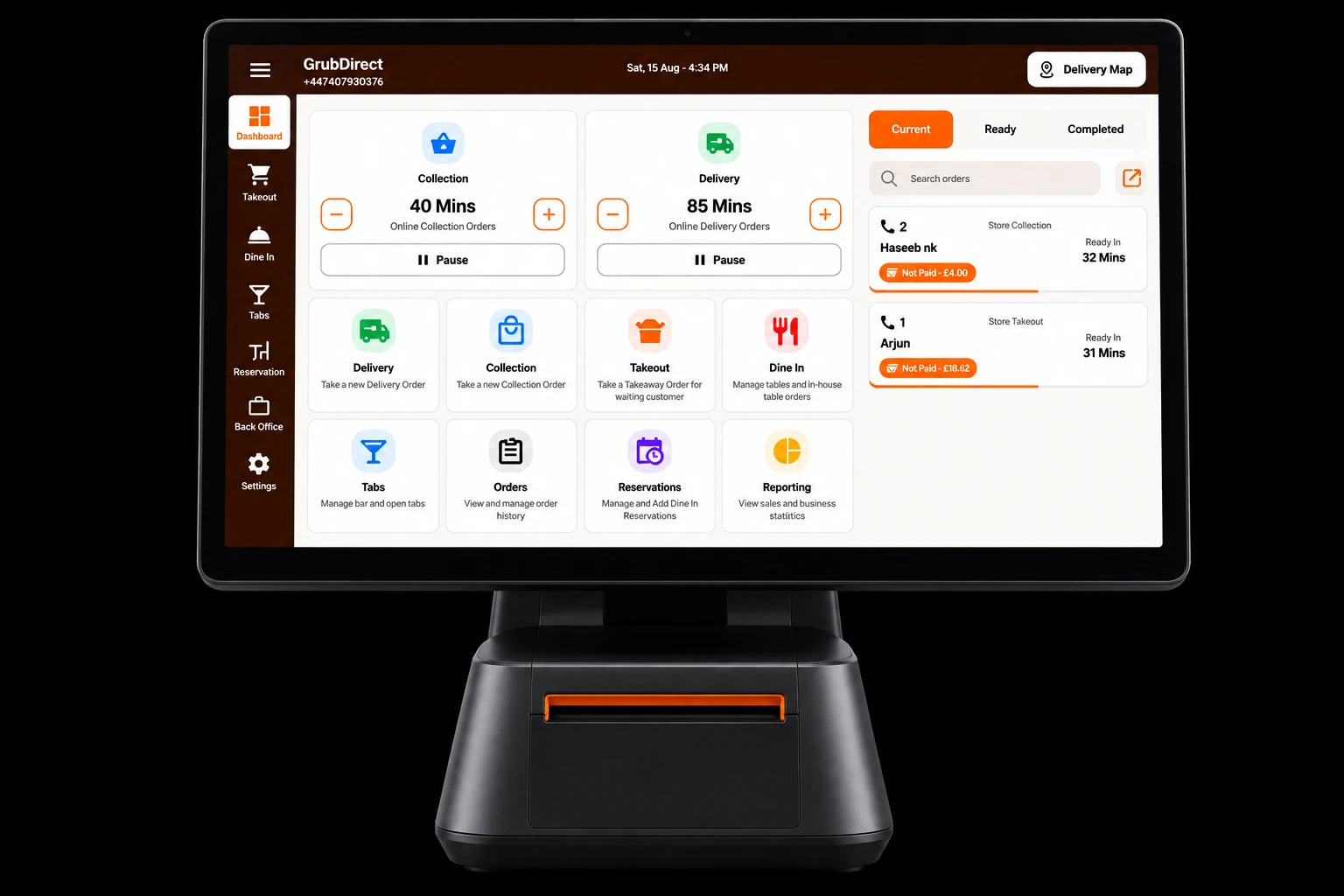 Grub Direct restaurant POS interface